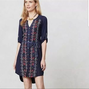 Anthro Tiny Plein Air Embroidered Shirt Dress S